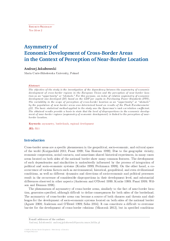 (PDF) Asymmetry of Economic Development of Cross-Border Areas in the ...