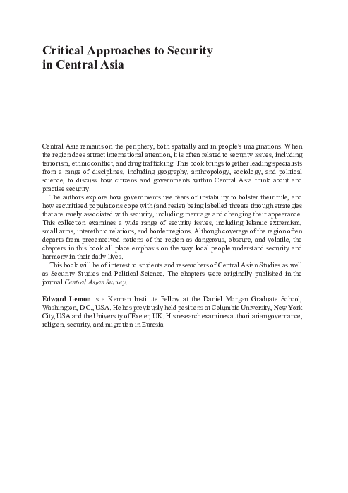(PDF) Introduction: Critical Approaches to Security in Central Asia