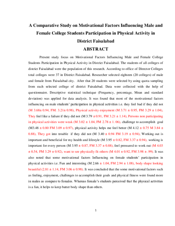 (DOC) A Comparative Study on Motivational Factors Influencing Male and ...