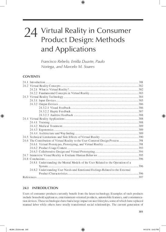 (PDF) Virtual Reality in Consumer Product Design: Methods and Applications
