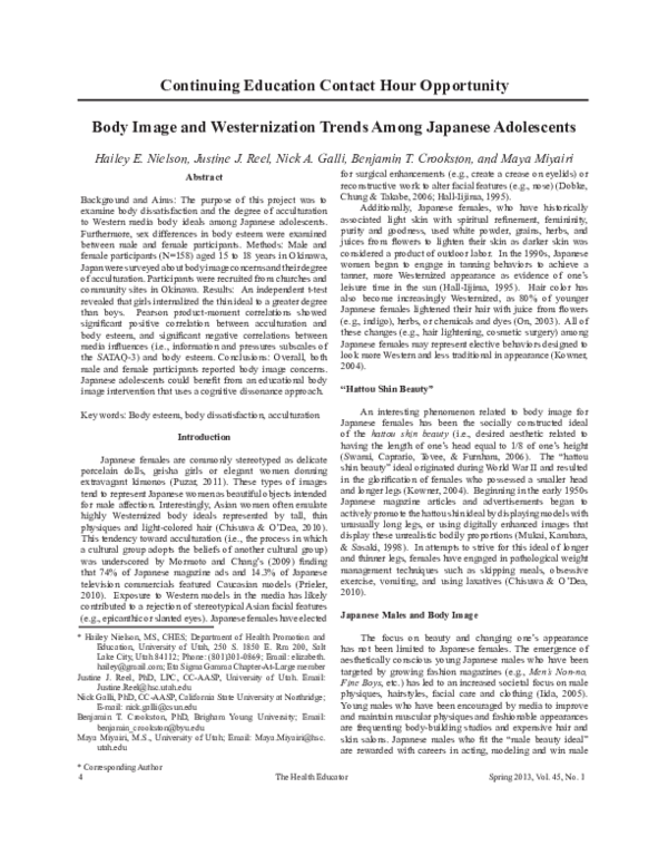 (PDF) Body Image and Westernization Trends among Japanese Adolescents