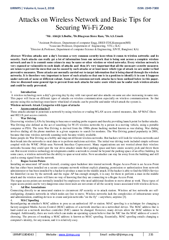 (PDF) Attacks on Wireless Network and Basic Tips for Securing Wi-Fi Zone