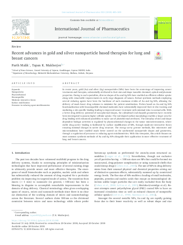 (PDF) Recent advances in gold and silver nanoparticle based therapies ...