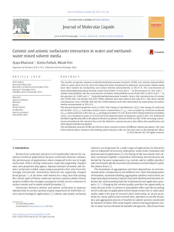 (PDF) Cationic and anionic surfactants interaction in water and ...