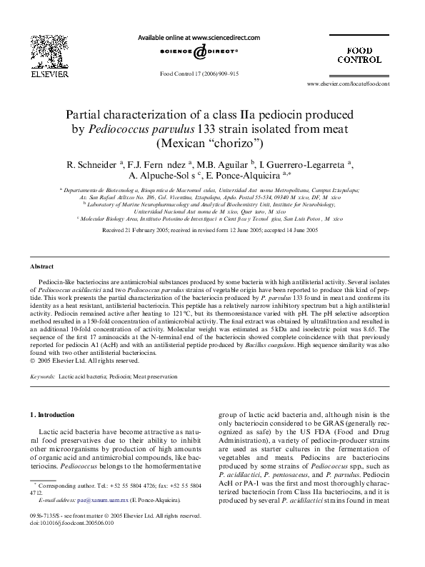 (PDF) Partial characterization of a class IIa pediocin produced by ...