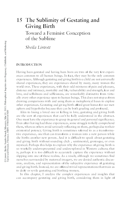 (PDF) The Sublimity of Gestating and Giving Birth Toward a Feminist ...
