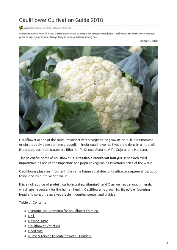 (PDF) Cauliflower Cultivation Guide 2018 Amar sawant Academia.edu