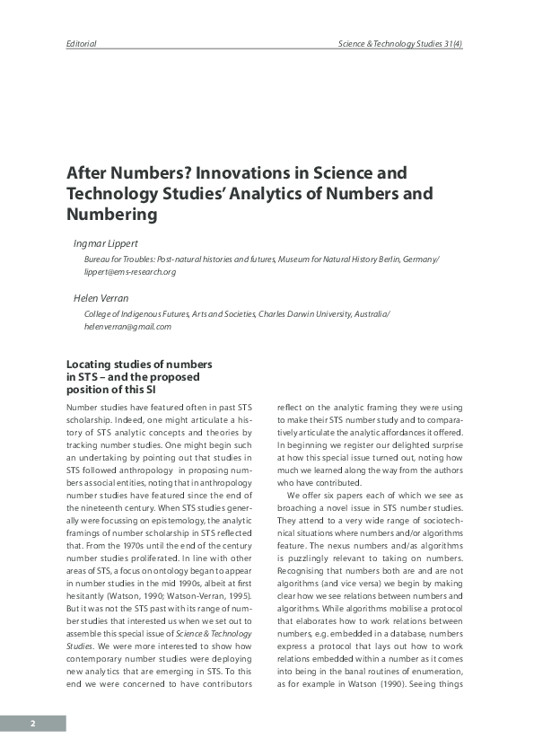 (PDF) After Numbers? Innovations in Science and Technology Studies ...