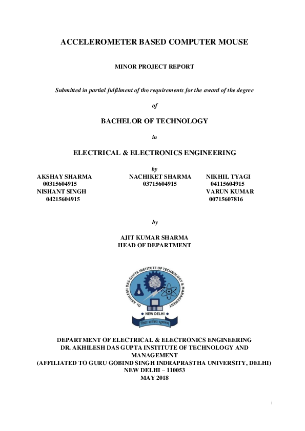 (DOC) ACCELEROMETER BASED COMPUTER MOUSE MINOR PROJECT REPORT