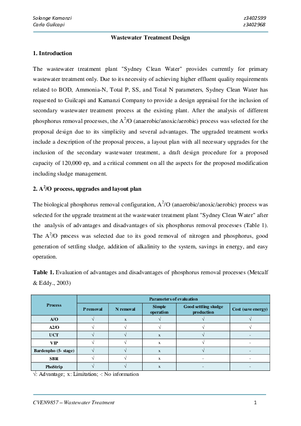 (PDF) Wastewater Treatment Design Mohamed Ahmed Mohamed Ali Ashour