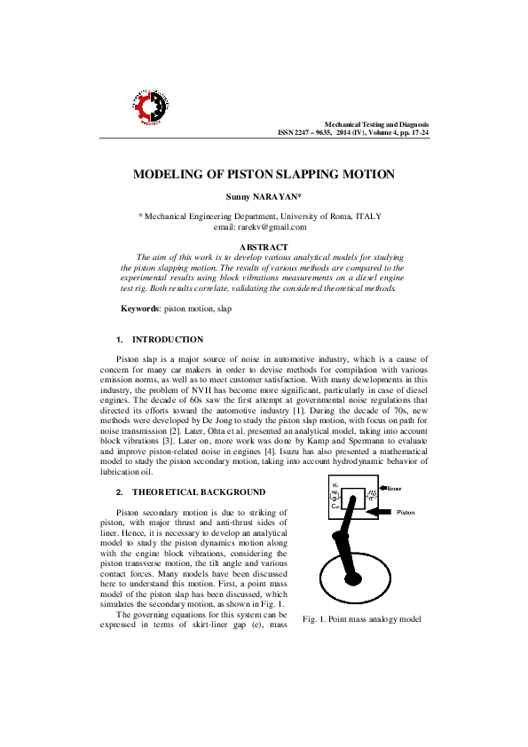 (PDF) MODELING OF PISTON SLAPPING MOTION s. narayan Academia.edu