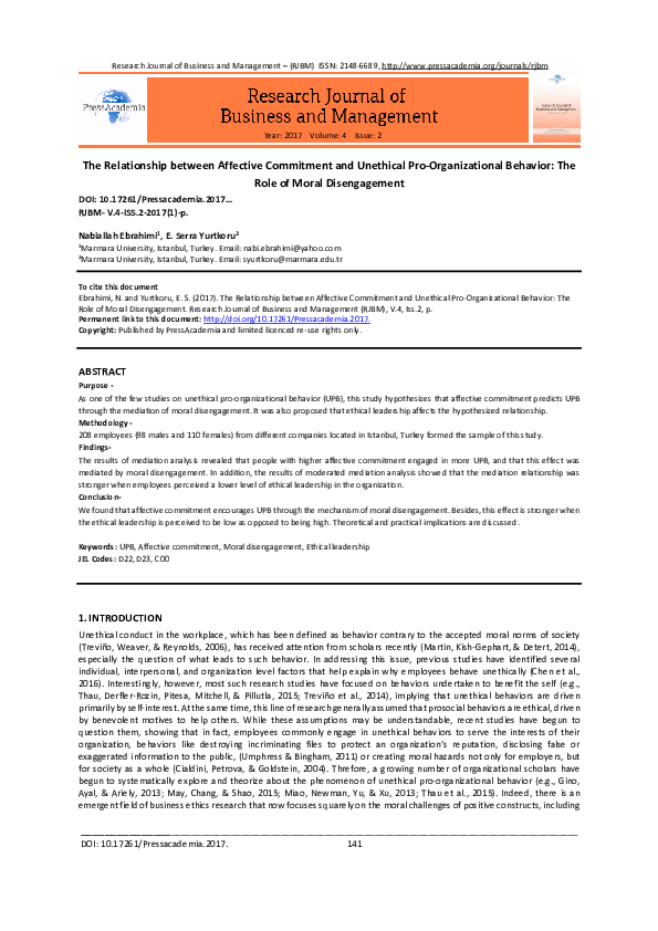 (PDF) The Relationship between Affective Commitment and Unethical Pro ...