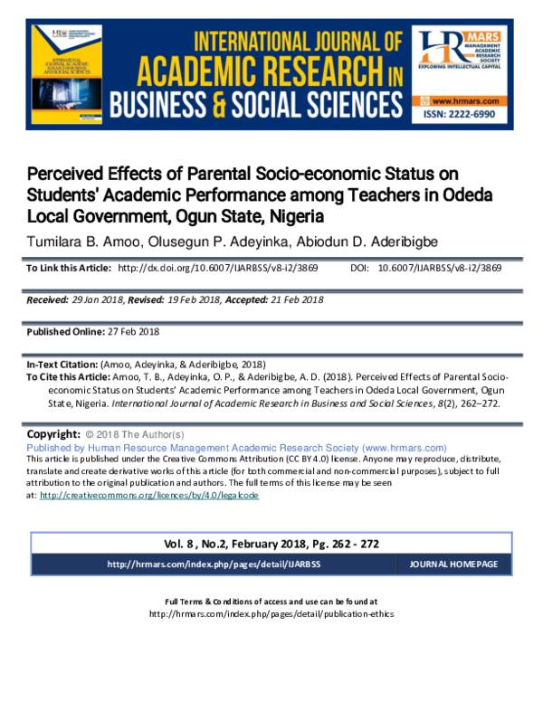 (PDF) Perceived Effects of Parental Socio-economic Status on Students ...