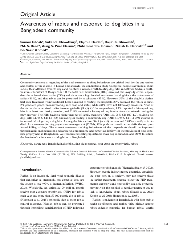 (PDF) Awareness of rabies and response to dog bites in a Bangladesh community Sumon Ghosh and