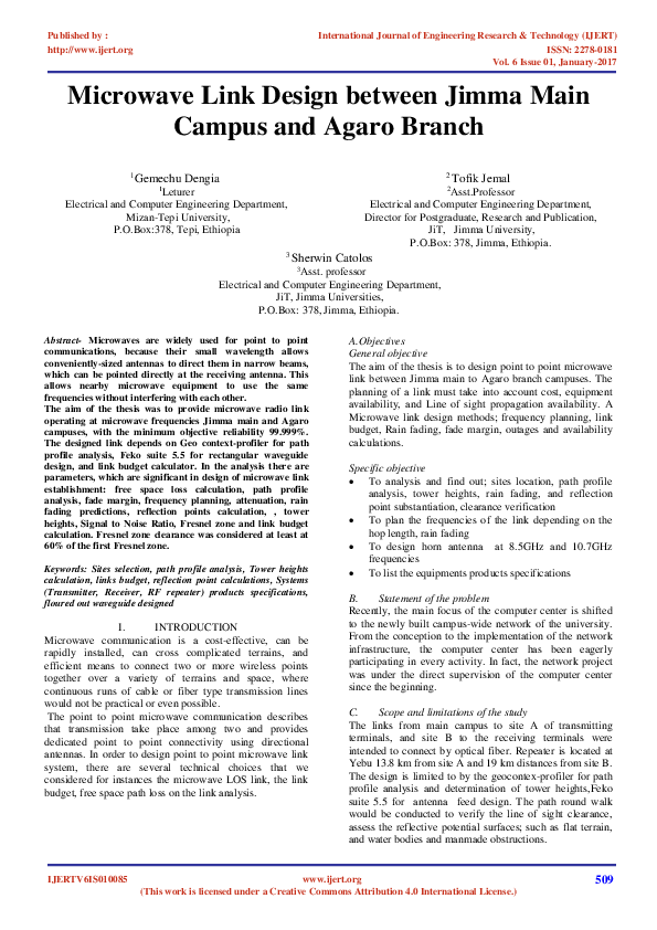 Pdf Microwave Link Design Between Jimma Main Campus And
