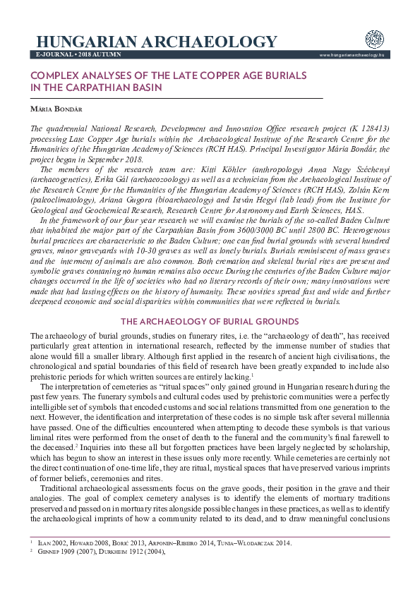 (PDF) COMPLEX ANALYSES OF THE LATE COPPER AGE BURIALS IN THE CARPATHIAN