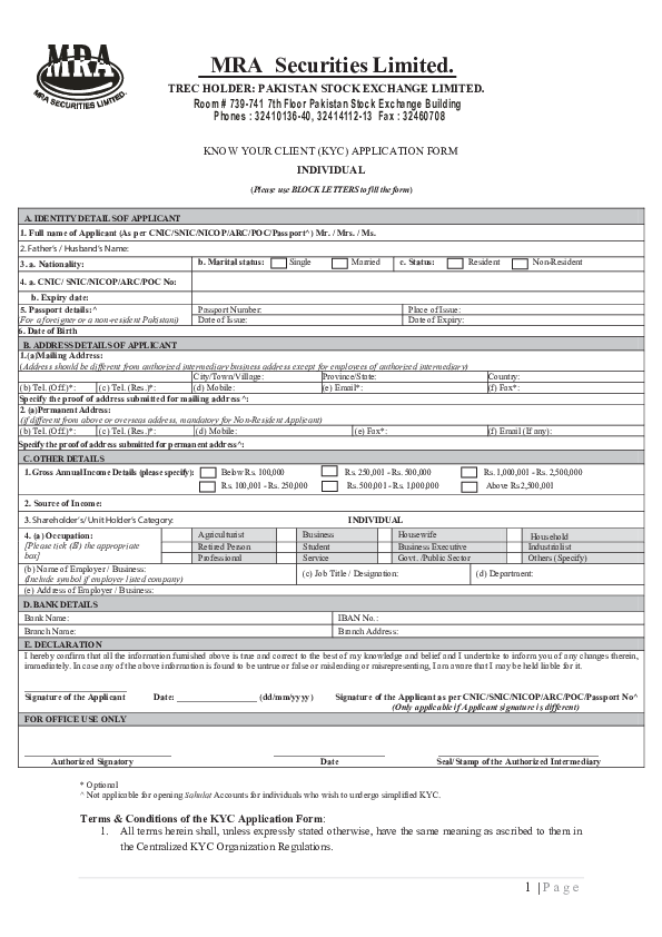 (PDF) MRA Securities Limited. TREC HOLDER PAKISTAN STOCK EXCHANGE