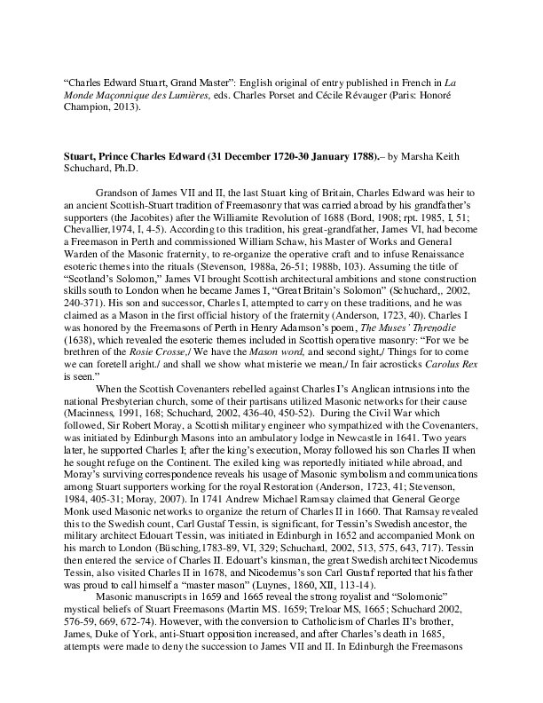 Doc Charles Edward Stuart Grand Master Docx Marsha Schuchard Academia Edu