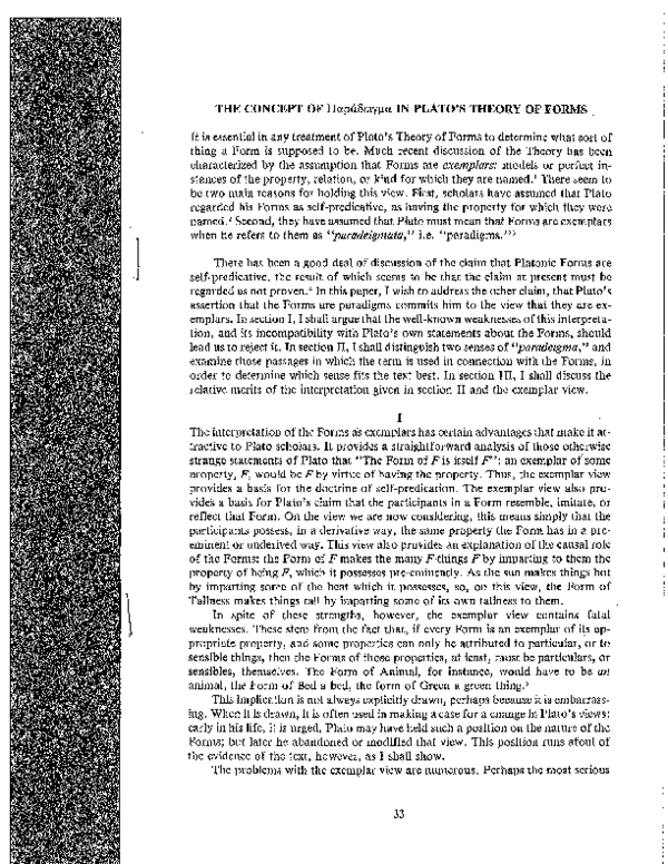 (PDF) The Concept of Paradeigma in Plato's Theory of Forms