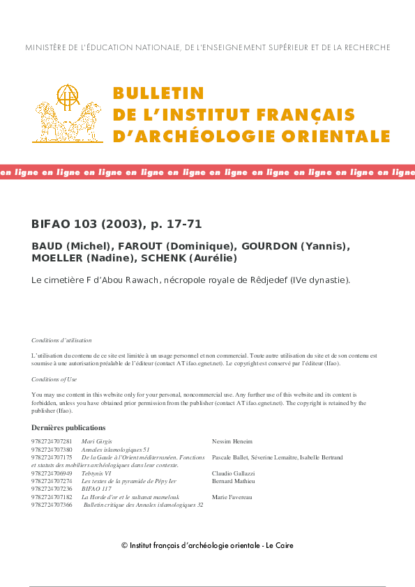 (PDF) « Le cimetière F d’Abou Rawash, nécropole royale de Rêdjedef (IVe ...