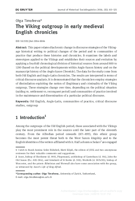 The Viking outgroup in early medieval English chronicles (2016)