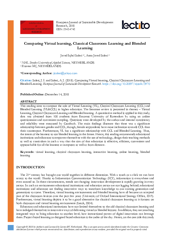 (PDF) Comparing Virtual learning, Classical Classroom Learning and ...