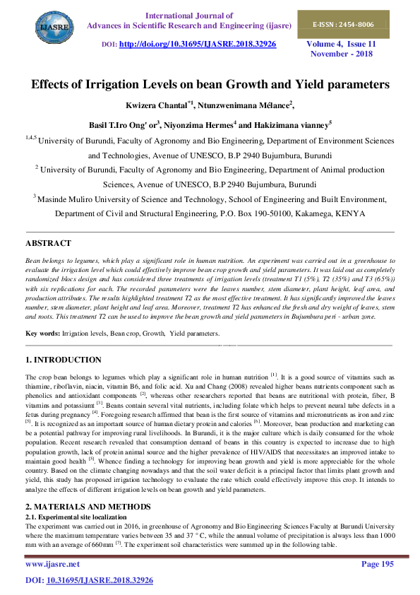 (PDF) Effects of Irrigation Levels on bean Growth and Yield parameters