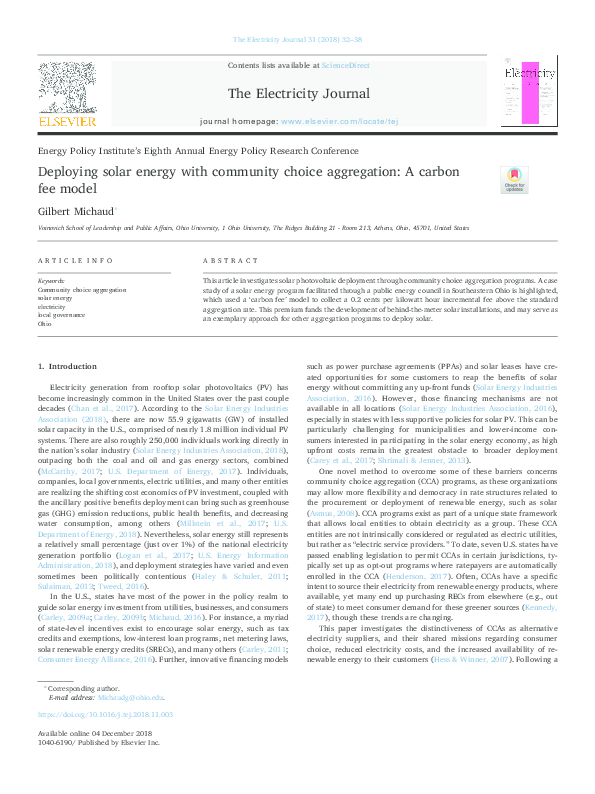 (PDF) Deploying solar energy with community choice aggregation: A ...