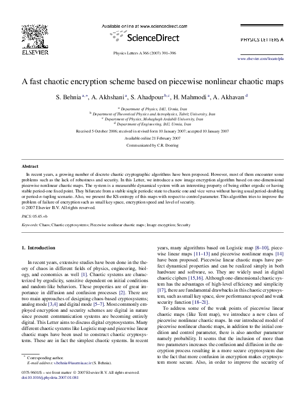 (PDF) A fast chaotic encryption scheme based on piecewise nonlinear ...