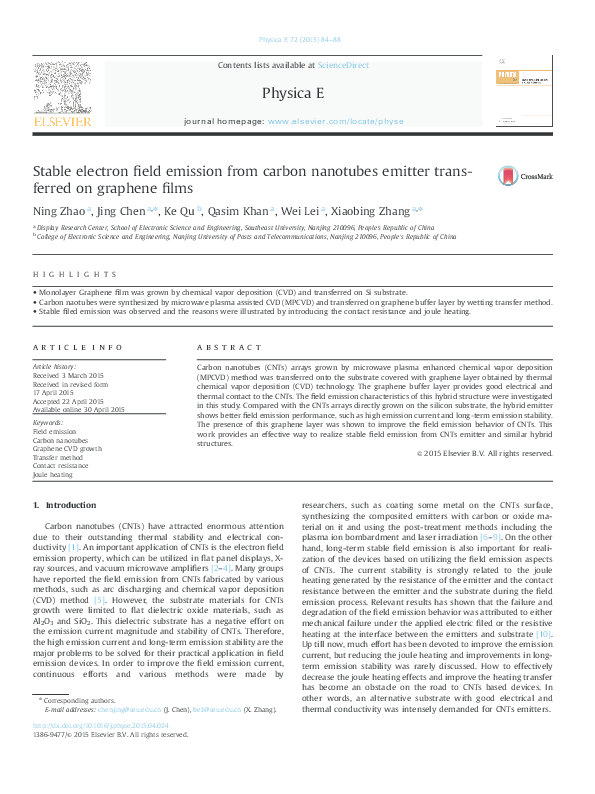 (PDF) Stable electron field emission from carbon nanotubes emitter ...