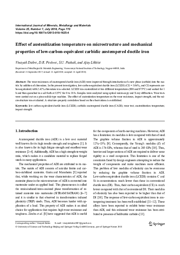 (PDF) Effect of austenitization temperature on microstructure and ...