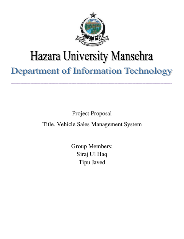 (DOC) Project Proposal Title. Vehicle Sales Management System Siraj