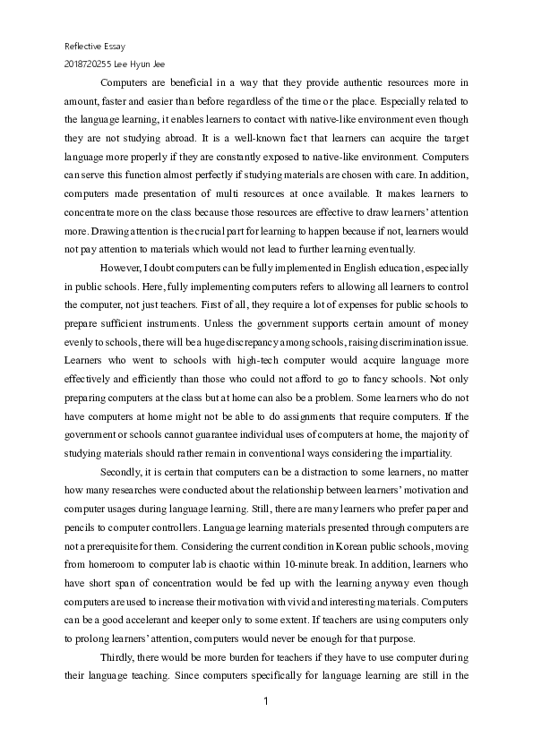 (DOC) Reflection Essay 이현지 현지 이 Academia.edu