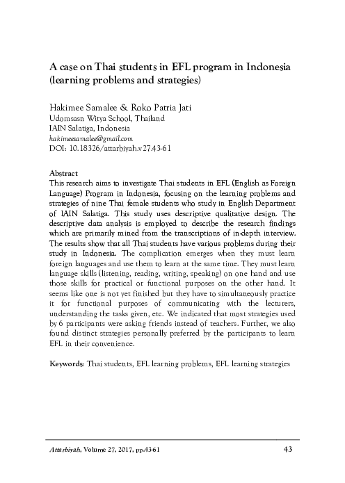 (PDF) A case on Thai students in EFL program in Indonesia (learning ...