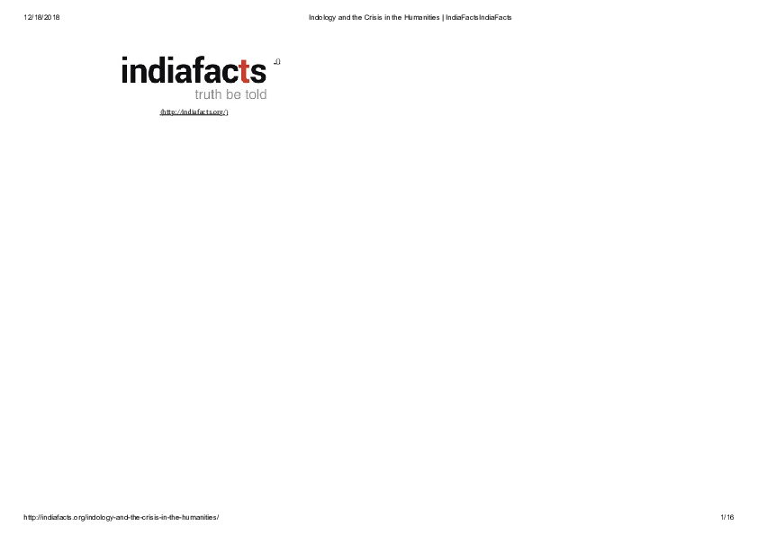 Indology and the Crisis in the Humanities: A Review of Philology and Criticism: A Guide to Mahābhārata Textual Criticism by Vishwa Adluri and Joydeep Bagchee.