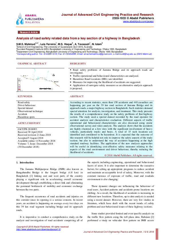 (PDF) Analysis of road safety related data from a key section of a ...