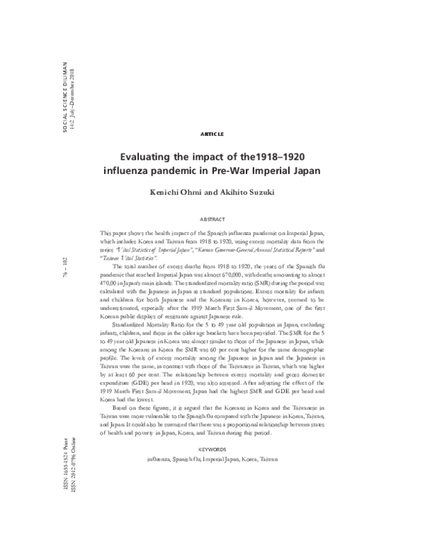 (PDF) Evaluating the impact of the1918-1920 influenza pandemic in Pre ...