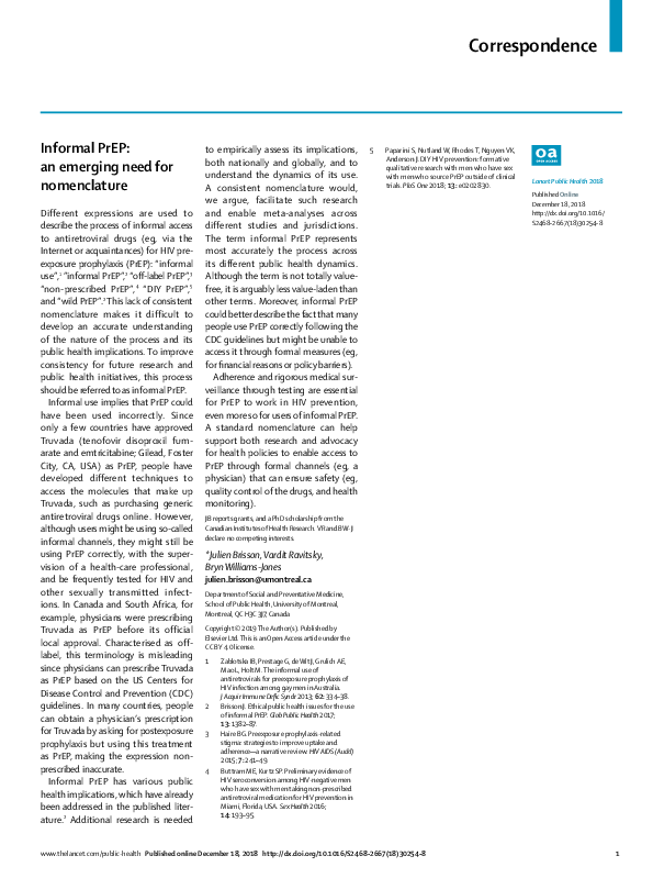 (PDF) [Lancet Public Health] Informal PrEP an emerging need for