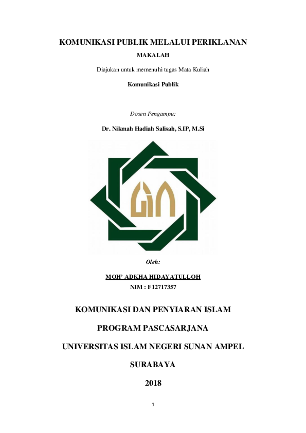 Doc Komunikasi Publik Melalui Periklanan Makalah Diajukan Untuk Memenuhi Tugas Mata Kuliah Muhammad Adkha Academia Edu