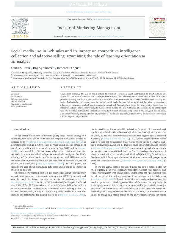(PDF) Social media use in B2b sales and its impact on competitive ...