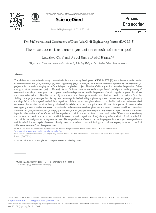 (PDF) ScienceDirect The practice of time management on construction project