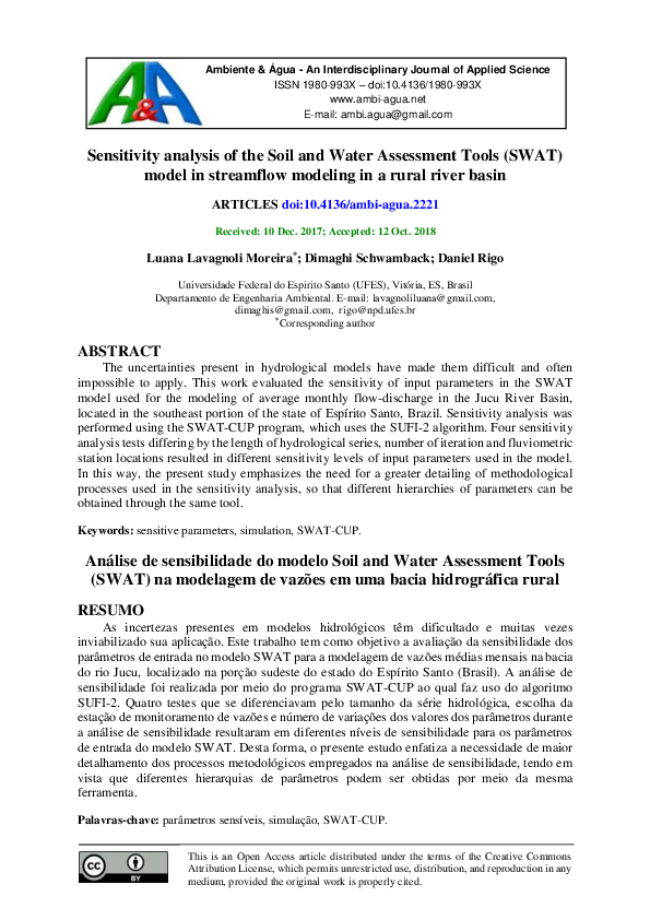 (PDF) Sensitivity analysis of the Soil and Water Assessment Tools (SWAT ...