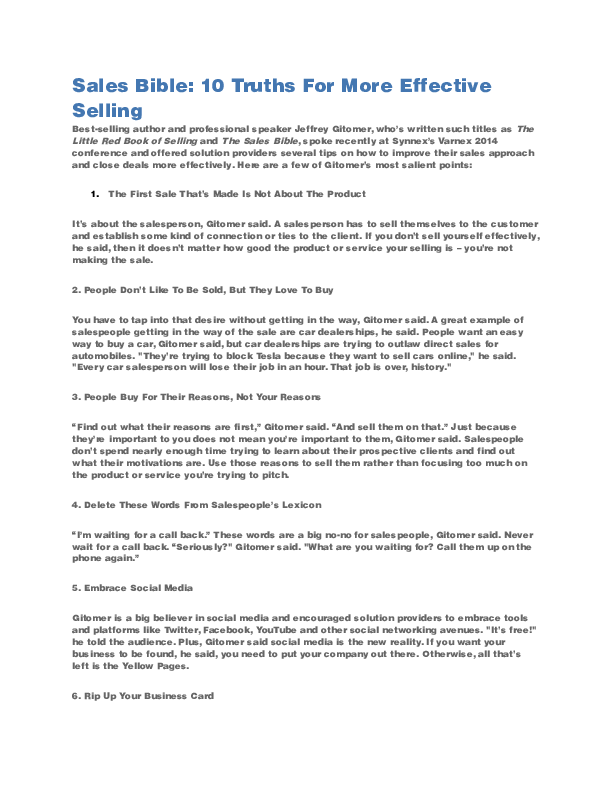 (DOC) Sales Bible 10 Truths For More Effective Selling Jane Mernagh