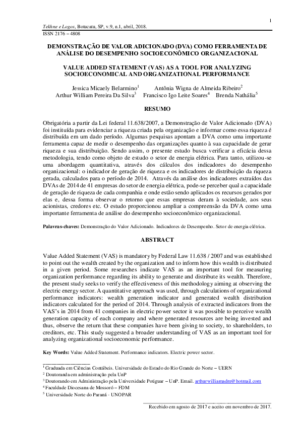 (PDF) DEMONSTRAÇÃO DE VALOR ADICIONADO (DVA) COMO FERRAMENTA DE ANÁLISE ...