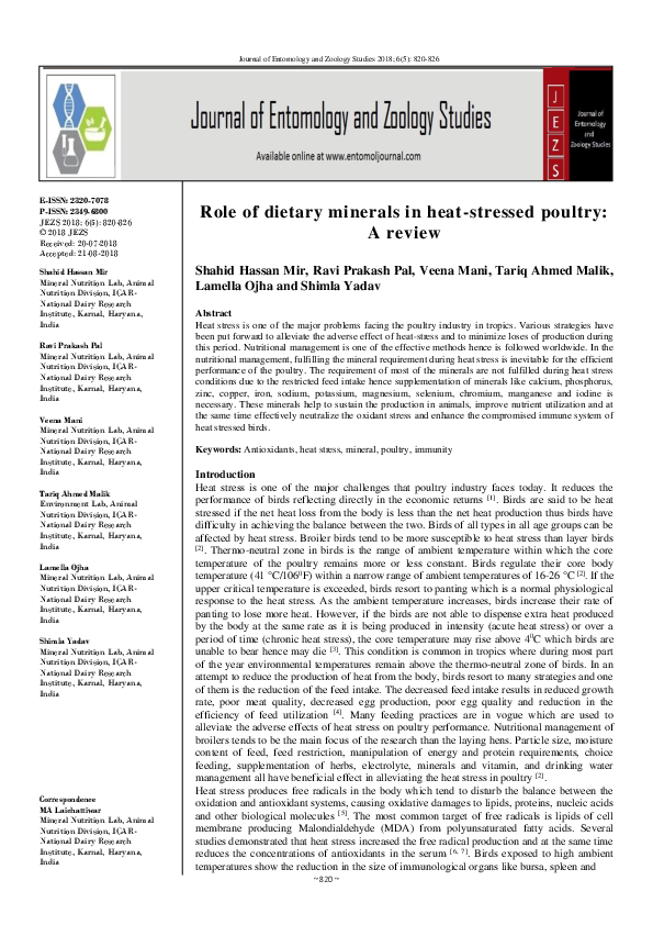  PDF Role Of Dietary Minerals In Heat stressed Poultry A Review Shahid H Mir Academia edu