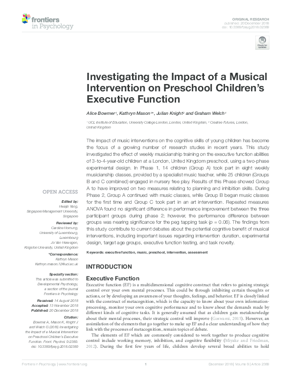 (PDF) Investigating the Impact of a Musical Intervention on Preschool ...