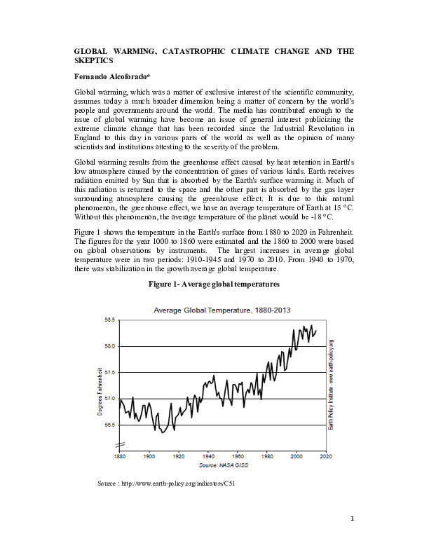 GLOBAL WARMING, CATASTROPHIC CLIMATE CHANGE AND THE SKEPTICS