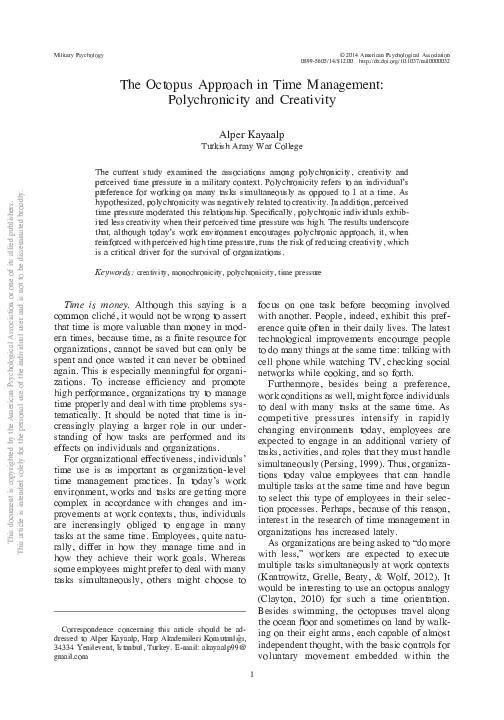 (PDF) The octopus approach in time management: Polychronicity and ...