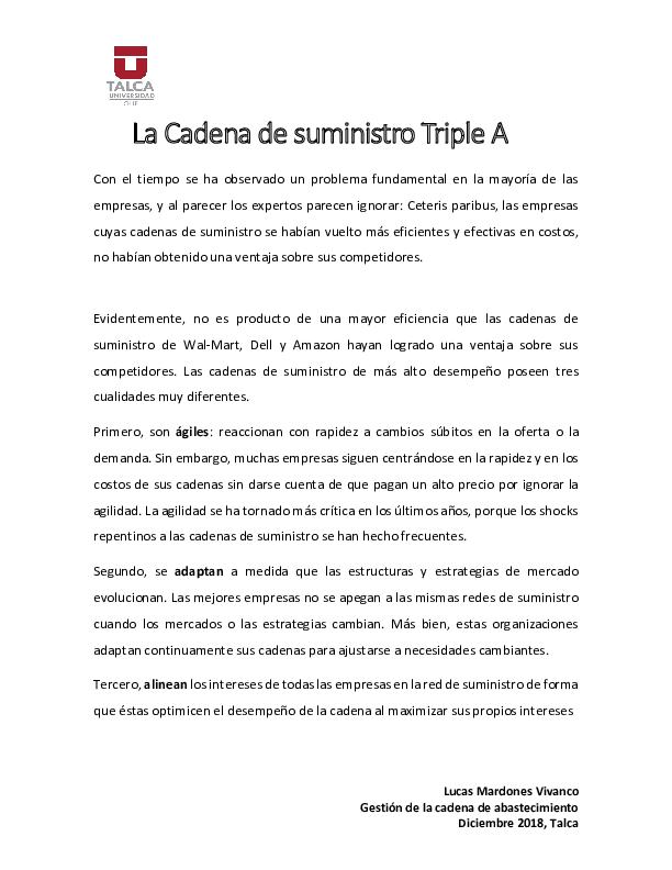 (DOC) La Cadena de suministro Triple A