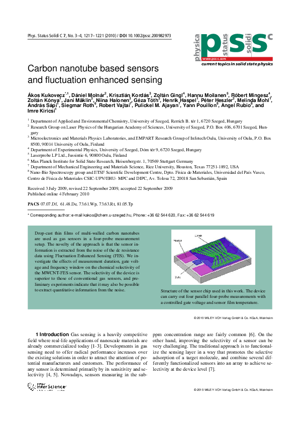(PDF) Carbon nanotube based sensors and fluctuation enhanced sensing